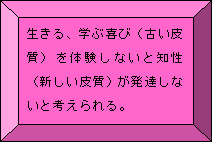 生きる、学ぶ喜び（古い皮質）を体験しないと知性（新しい皮質）が発達しないと考えられる。